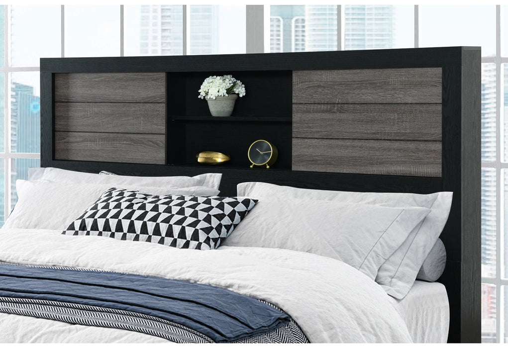 Lisbon Grey/Black Bookcase King Bed Group