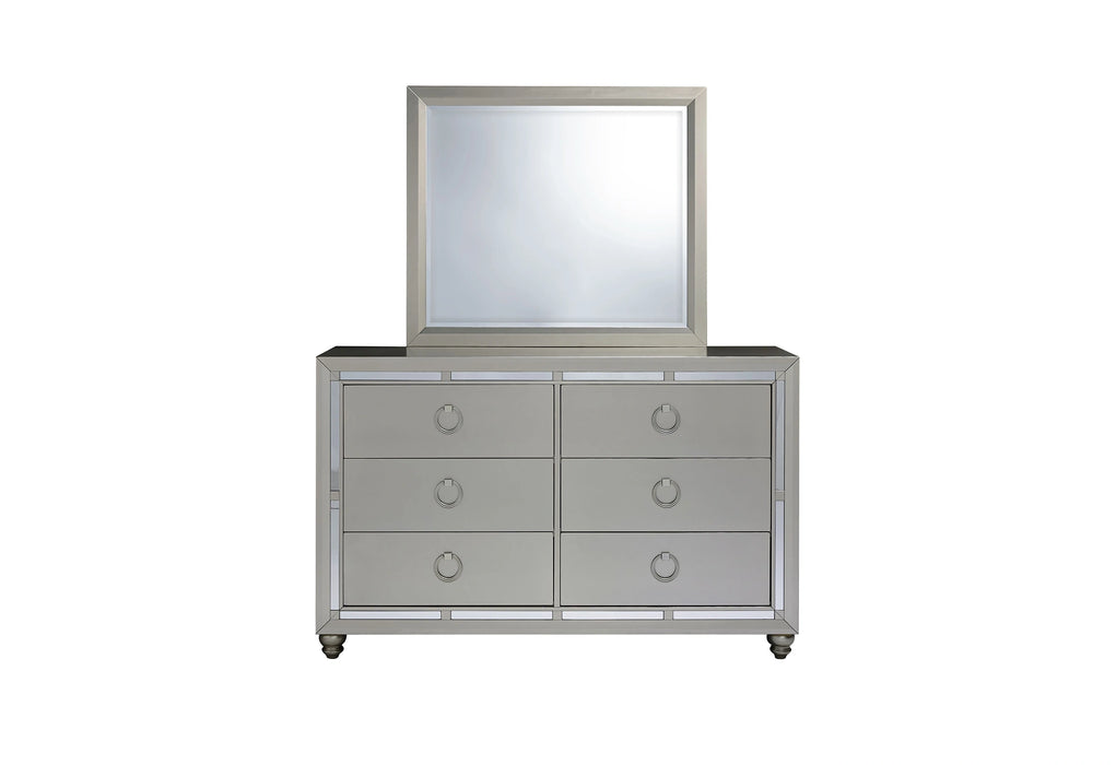 Riley Silver Bed, Dresser, Mirror, Nightstand