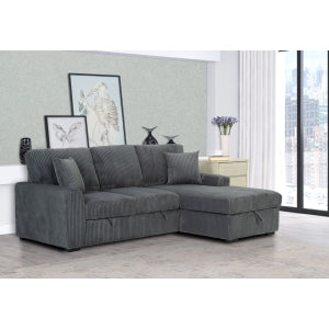Corduroy Fabric Upholstered Chaise Storage Pull Out Bed Sectional