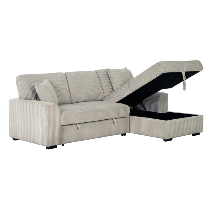 Corduroy Fabric Upholstered Chaise Storage Pull Out Bed Sectional