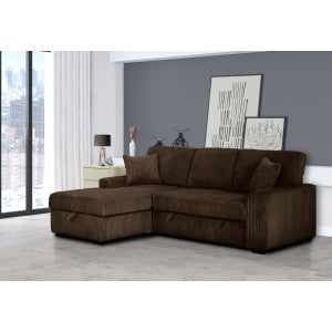 Corduroy Fabric Upholstered Chaise Storage Pull Out Bed Sectional