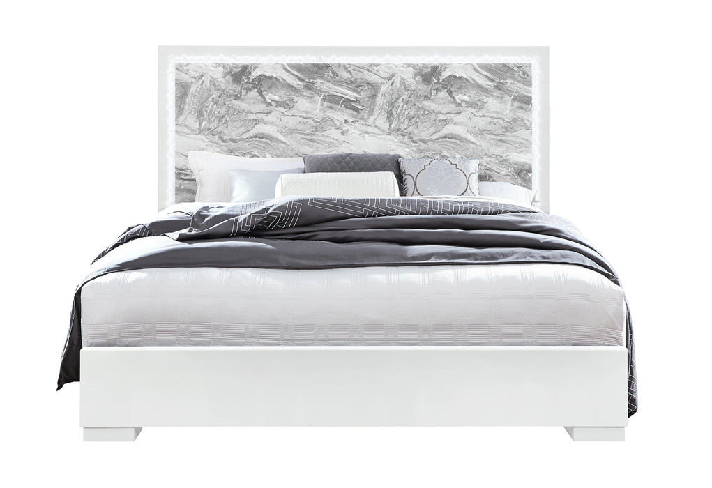 Naomi Silver Marble Bed with LED