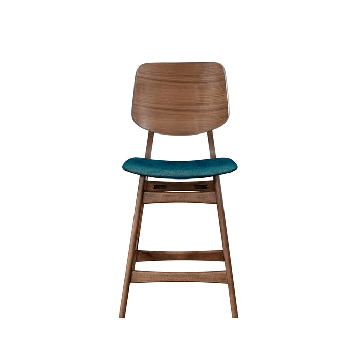 Oscar Counter Chair With Forest Green Cushion-Walnut