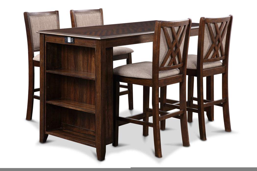 Amy 5 Pc 60" Counter Storage Table+Chairs-Brown Cherry