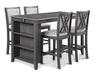 Amy 5 Pc 60" Counter Storage Table+Chairs-Gray