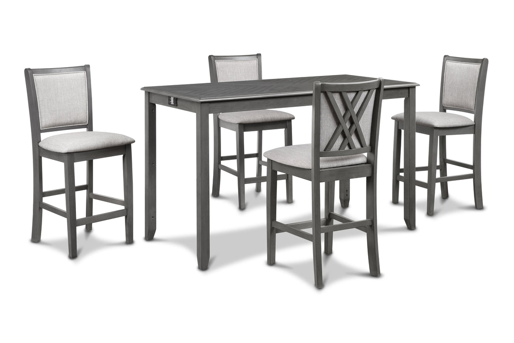 Amy 5 Pc 60" Counter Storage Table+Chairs-Gray
