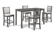 Amy 5 Pc 60" Counter Storage Table+Chairs-Gray