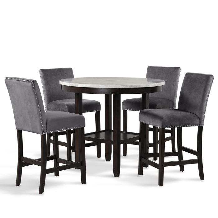 Celeste 42" Round Counter Table-Espresso/Faux Marble