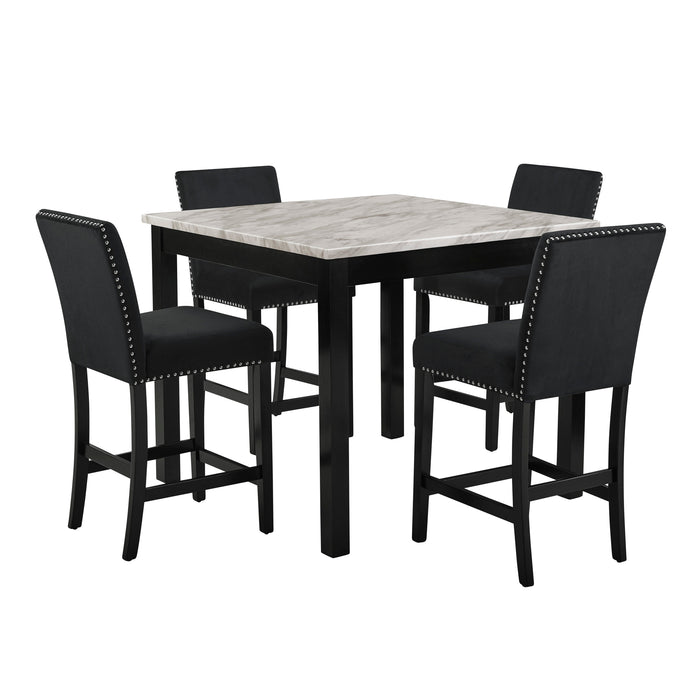 Celeste 5Pc 42" Marble Finish Counter Table & 4 Chairs-Black