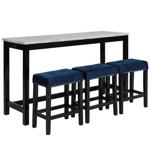 Celeste Theater Bar Table W/ 3 Stools-Blue