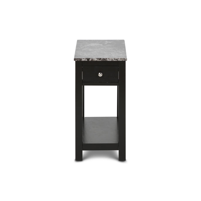 NOAH END TABLE WITH DRAWER-BLACK W/ FAUX MARBLE TOP