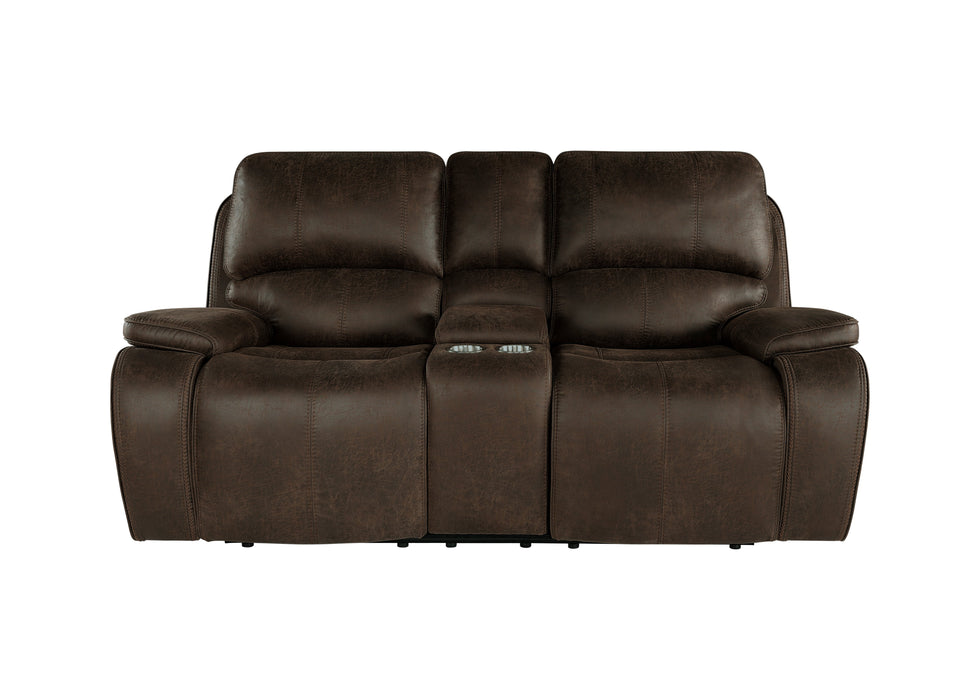 Brookings Console Loveseat W/ Dual Recliners-Brown