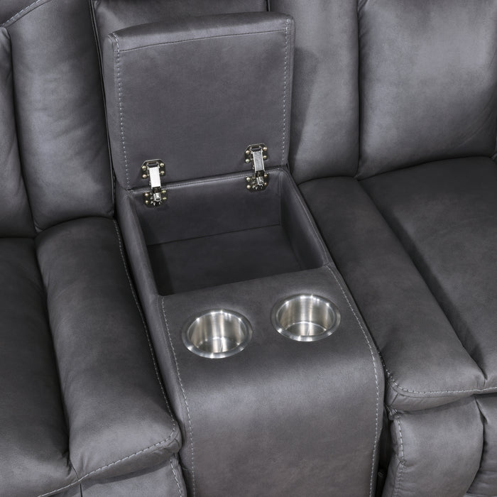 Morello Console Loveseat W/ Dual Recliners-Gray