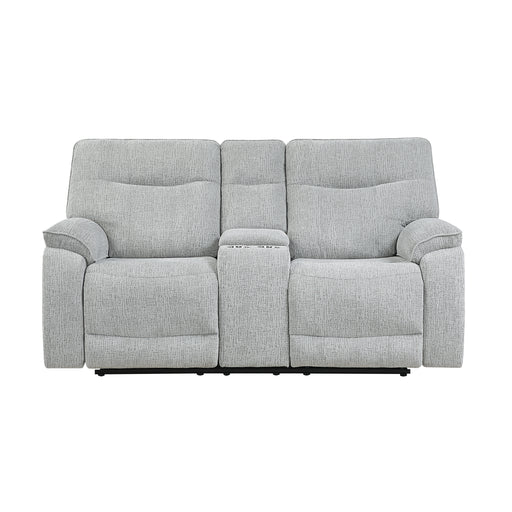 Chablis Reclining Console Loveseat-Mist Gray