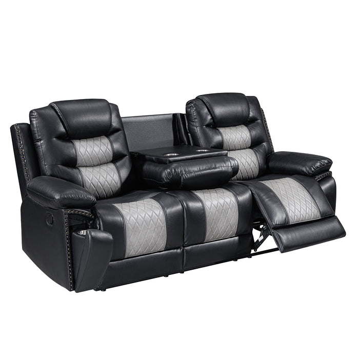 Nikko Sofa W/Dual Recliner-Black/Gray