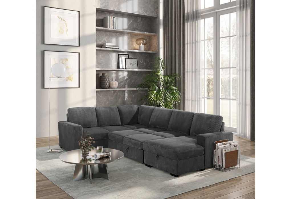 U2660 GREY SECTIONAL W/PULL OUT SOFA BED