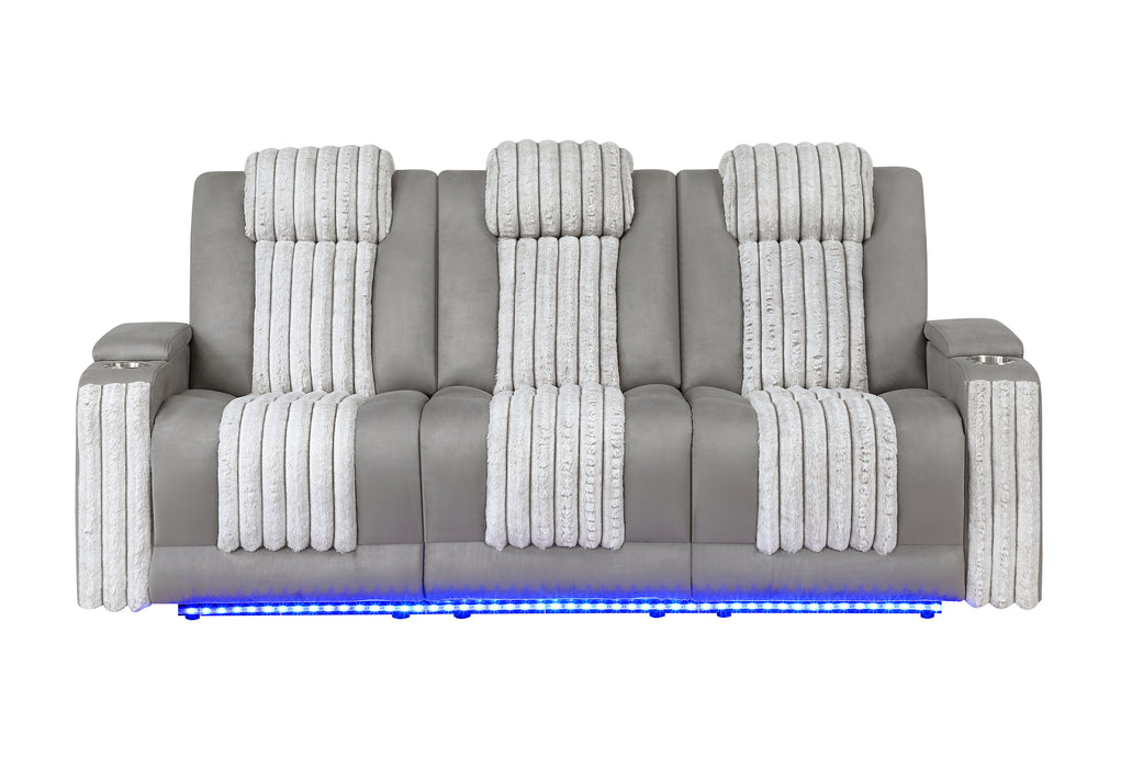 U8000 GREY PWR REC SOFA W/PHR, DDT, READING LIGHT & LED LIGHT