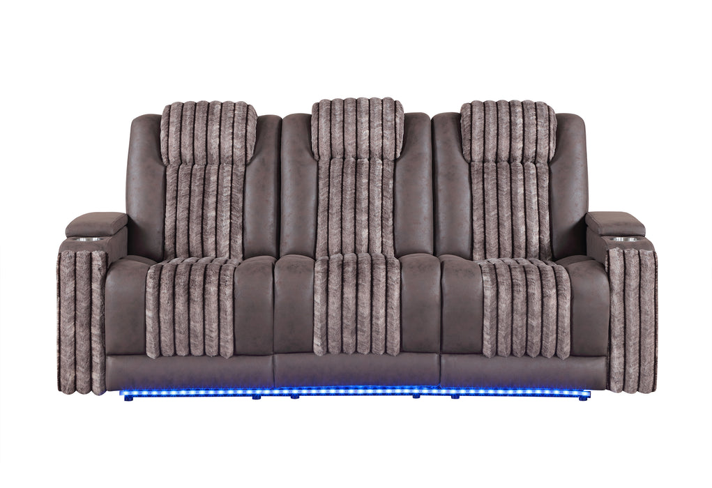 U8000 BROWN PWR REC SOFA W/PHR, DDT, READING LIGHT & LED LIGHT