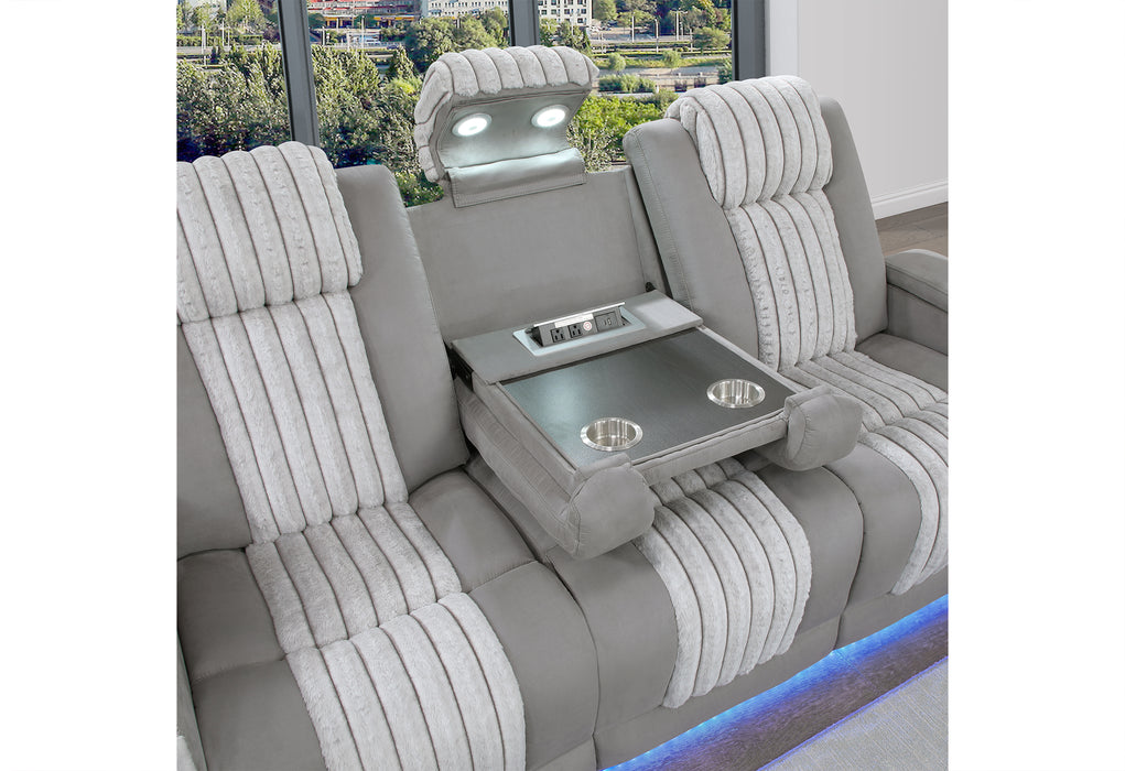 U8000 GREY PWR REC SOFA W/PHR, DDT, READING LIGHT & LED LIGHT