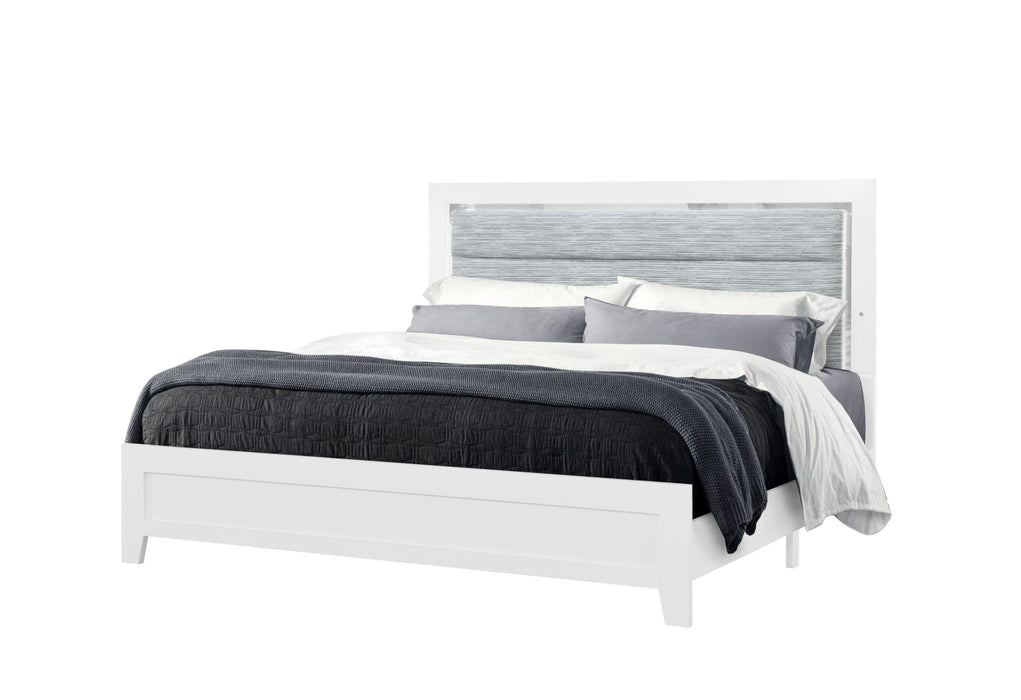 LUCCIA WHITE QUEEN BED WITH LED, DRESSER, MIRROR, NIGHTSTAND