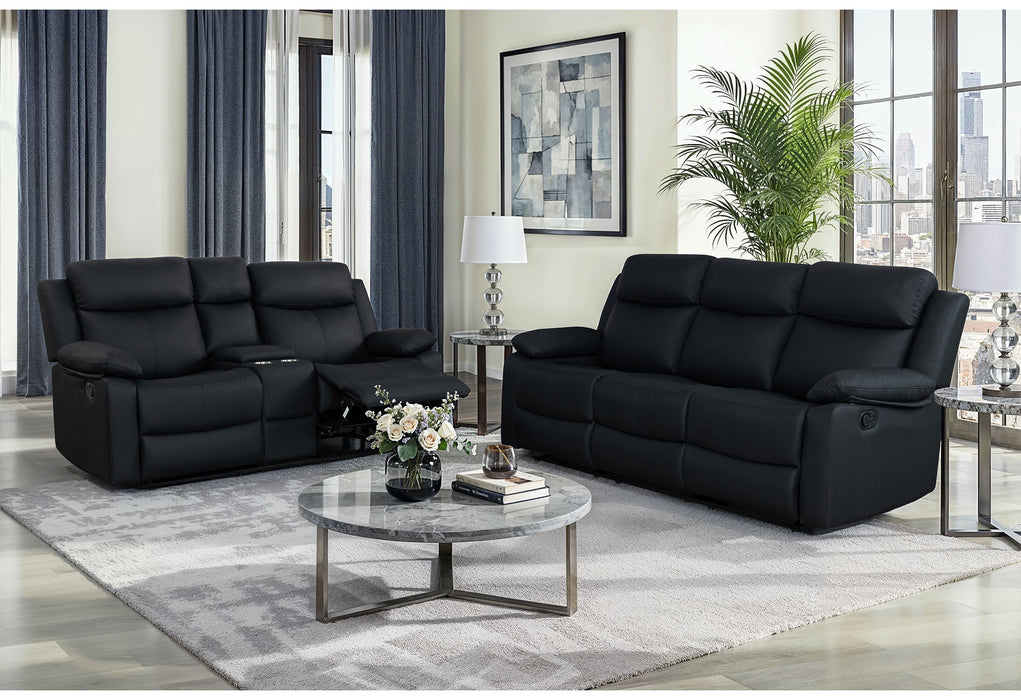 U6026 Black Pu 72A Rec Sofa/Console Rec Loveseat with LED and Speaker