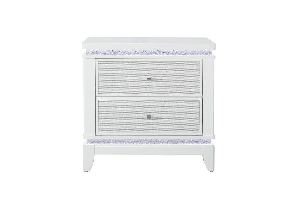 Alina White Nightstand with Cooler, LED, Speaker and USB